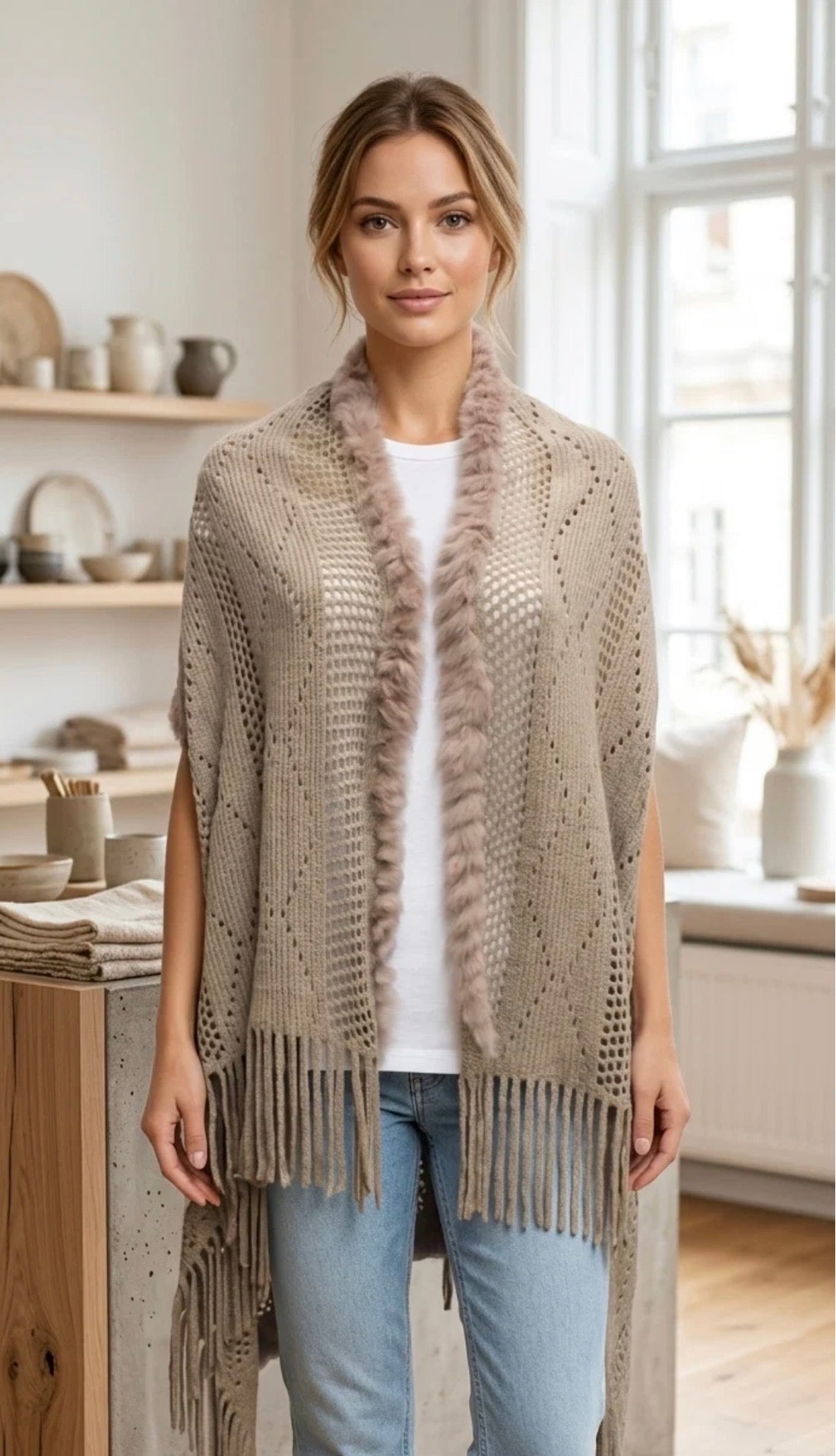 Fur Trim Shawl