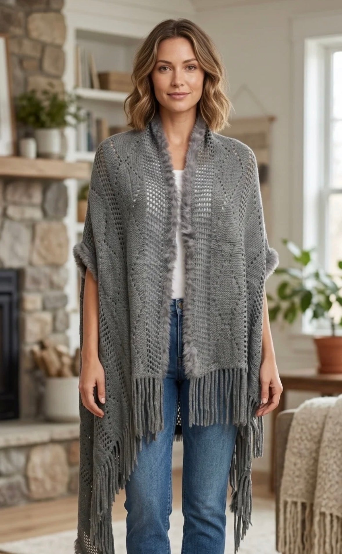 Fur Trim Shawl