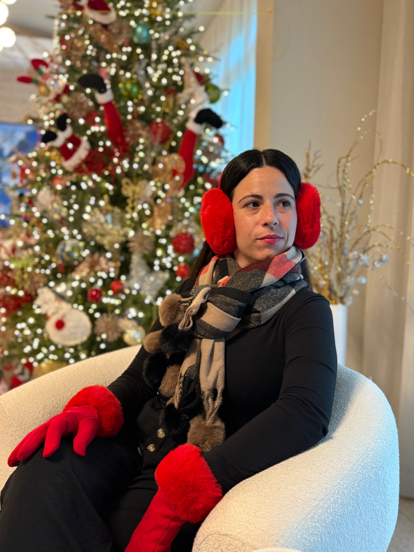 Plaid Pom Pom Fringe Pash