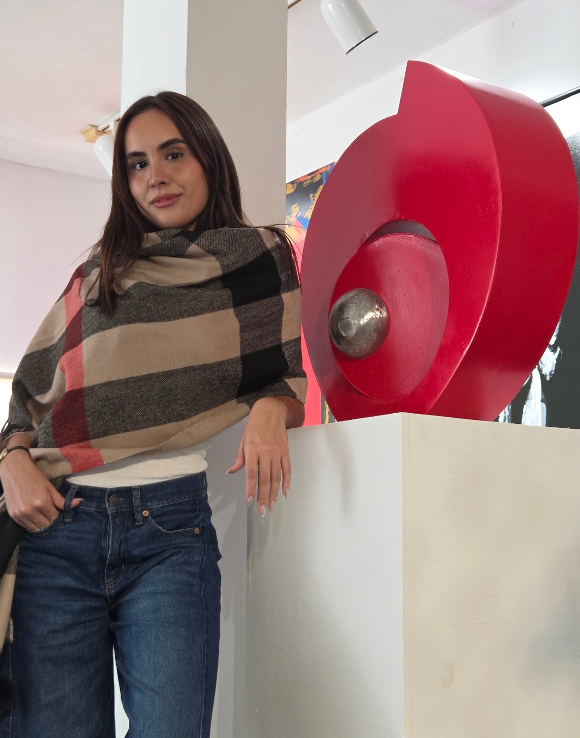 Plaid Pom Pom Fringe Pash