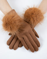 Faux Suede Pom Pom Gloves