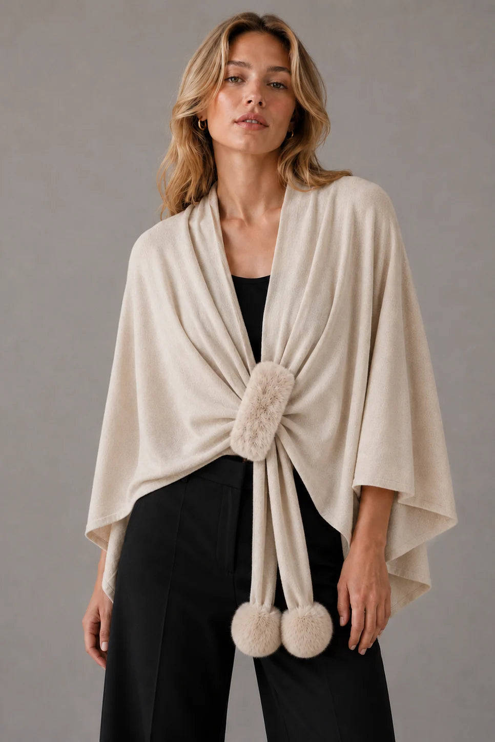 Fur Tassel Ruana