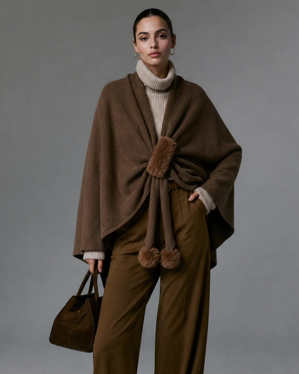 Fur Tassel Ruana